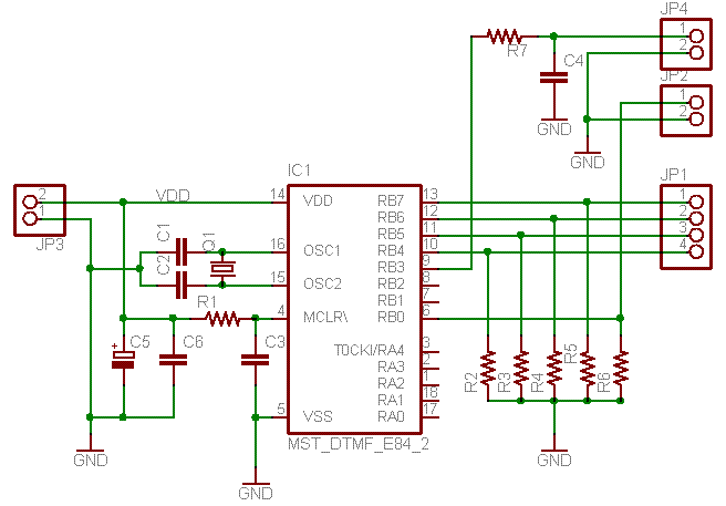 schema elettrico del generatore di toni DTMF a selezione hardware