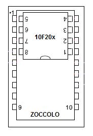Fig. 3. posizione di inserimento del 10F20X nello zoccolo a 18 Pin del programmatore