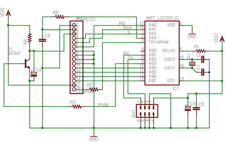 schema elettrico dell'interfaccia seriale per dispaly LCD