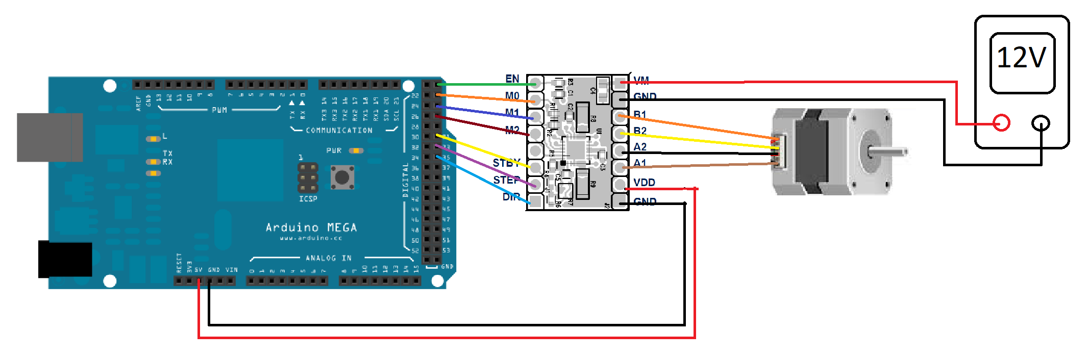 schema collgamenti tra il EVALSP820, Arduino e motore