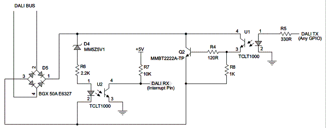 Microst.it - Schema elettrico interfaccia (RTX)  ottica per bus DALI