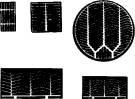 esempi di parti sensibili di cellule fotovoltaiche, realizzate in forme e grandezze diverse ed attualmente  
