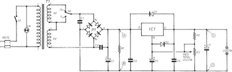 ALIMENTATORE VARIABILE - CIRCUITO ELETTRICO DELL'ALIMENTATORE STABILIZZATO