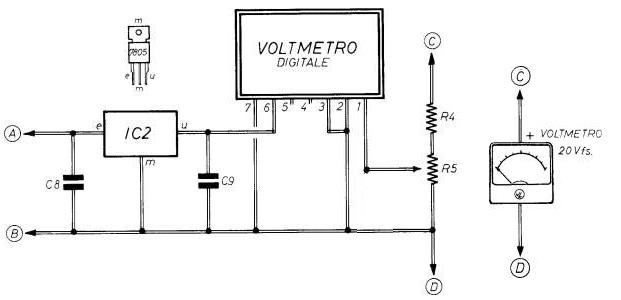 Circuito applicativo del voltmetro digitale usato nell'alimentatore