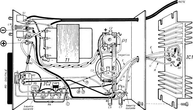 Fig. 3 - Piano costruttivo completo dell'alimentatore stabilizzato 